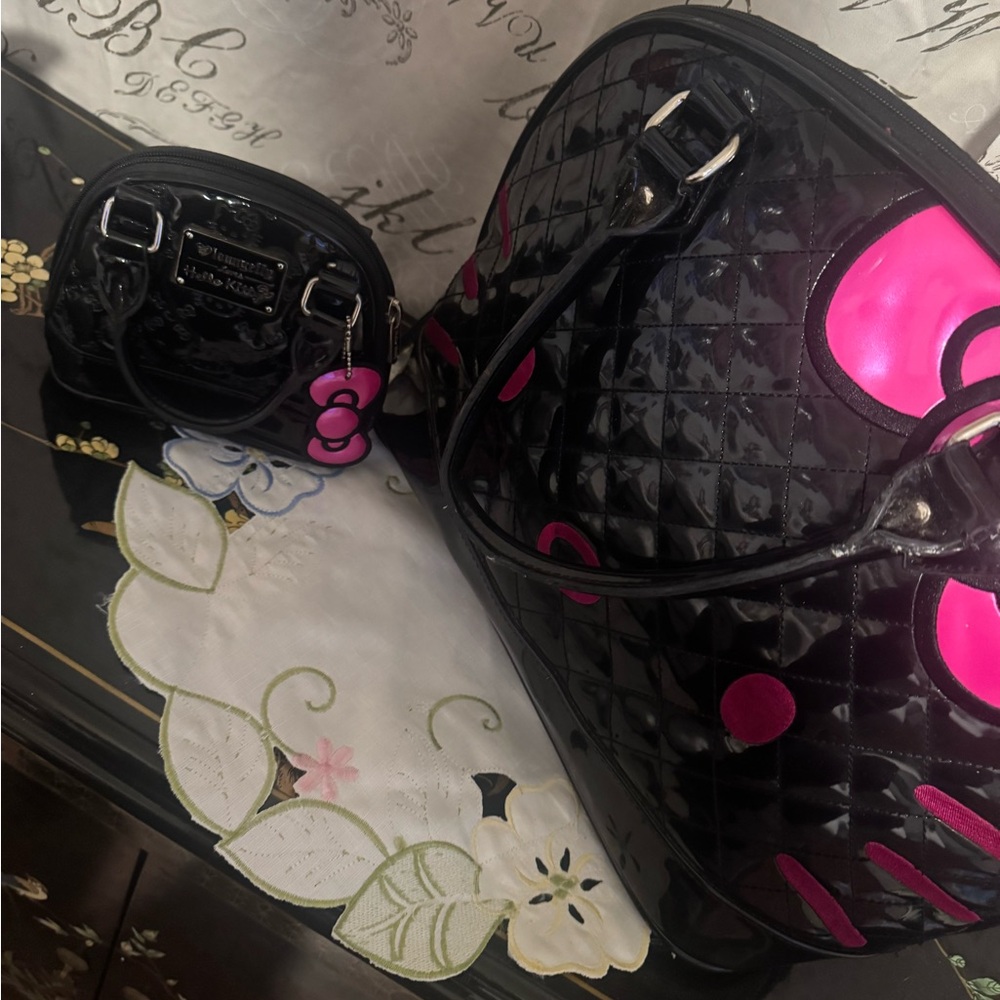 Hello Kitty Black and Pink Quilted Totes with Glossy Finish